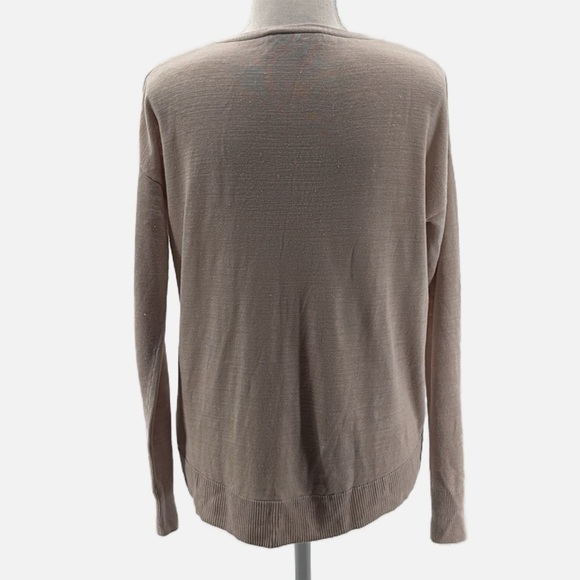 Theory V Neck Linen & Viscose Pullover Knit Top in Beige - Size Small - Picture 3 of 7